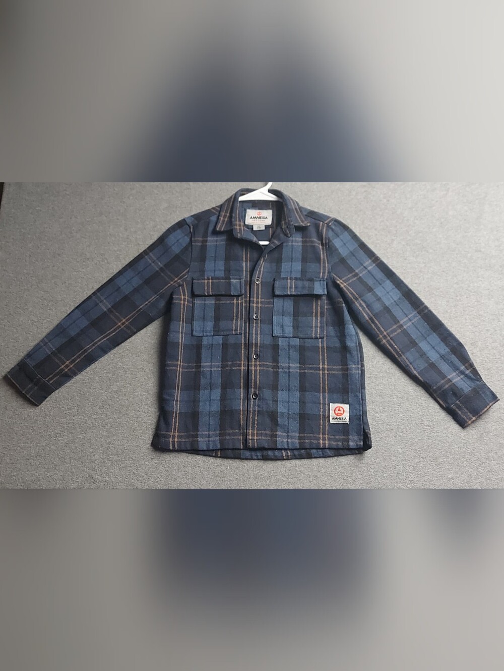 ​Amnesia Offline Blue Black Plaid Youth Flannel Button Down Shirt Jacket S 7/8